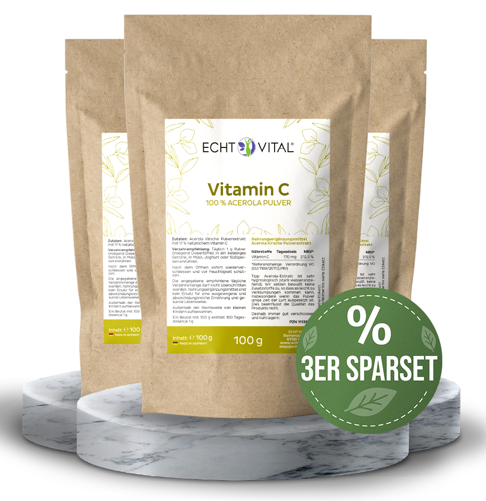 Vitamin C Pulver aus Acerola - ECHT VITAL Premium Qualität